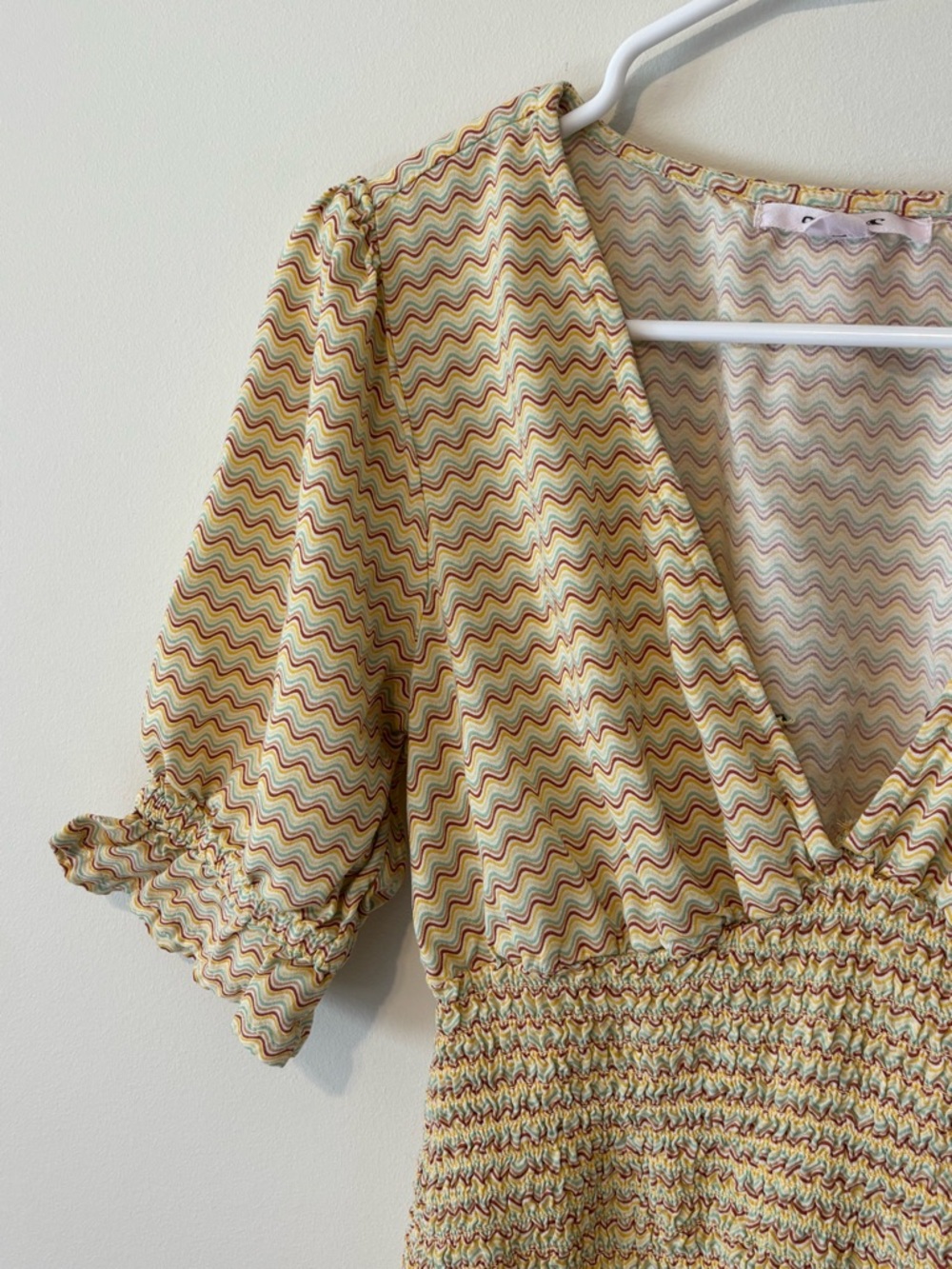 O'Neill Yellow Multi-Patterned V-Neck Smocked Mini Dress - Picture 3 of 10